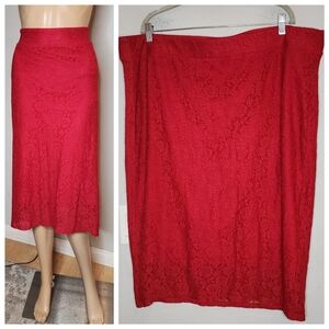 Torrid Pull On Stretch Red Floral Lace Midi Pencil Skirt Women's Size 4X